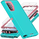 YKHJKLEC for Samsung Galaxy Note 10 Case, ONLY, [NOT FIT Galaxy Note 10 Plus], with 2Pcs [Self Healing Flexible TPU Screen Protector & Camera Lens Protector], Military Grade (Aqua Blue/Pink)