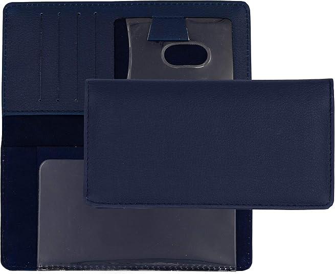 Navy Textured Leather Checkbook Cover for Side Tear