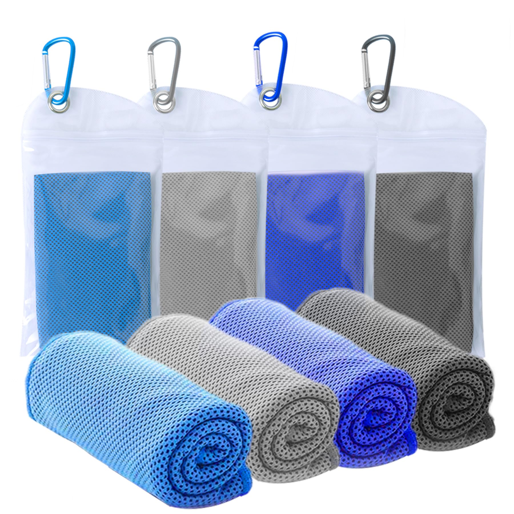 SZELAM [4 Pack] Cooling Towel (40''x 12'') Sweat Towel, Towels for Hot Weather, Ice for Sport, Yoga, Trip, Beach, Camping, Cruise, Gym and More, Athletes, 4 Pack(blue+gray+royal Blue+dark Gray)