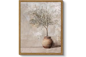 ARPEOTCY Vintage Framed Botanical Wall Art, Bedroom Bathroom Rustic Farmhouse Art Decor, Olive Tree in Vessel Canvas Print Retro Paintings, Home Neutral Antique Decor, 8x10 Inch