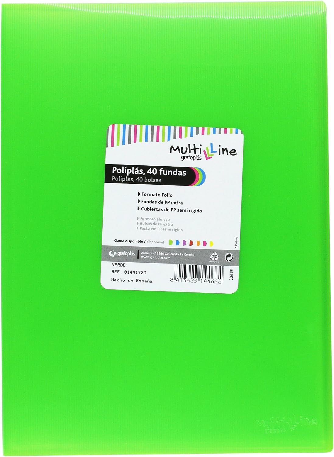 grafoplas 1441720 - 40 Pockets Folder Foolscap, Tapas, PP Green, Folio