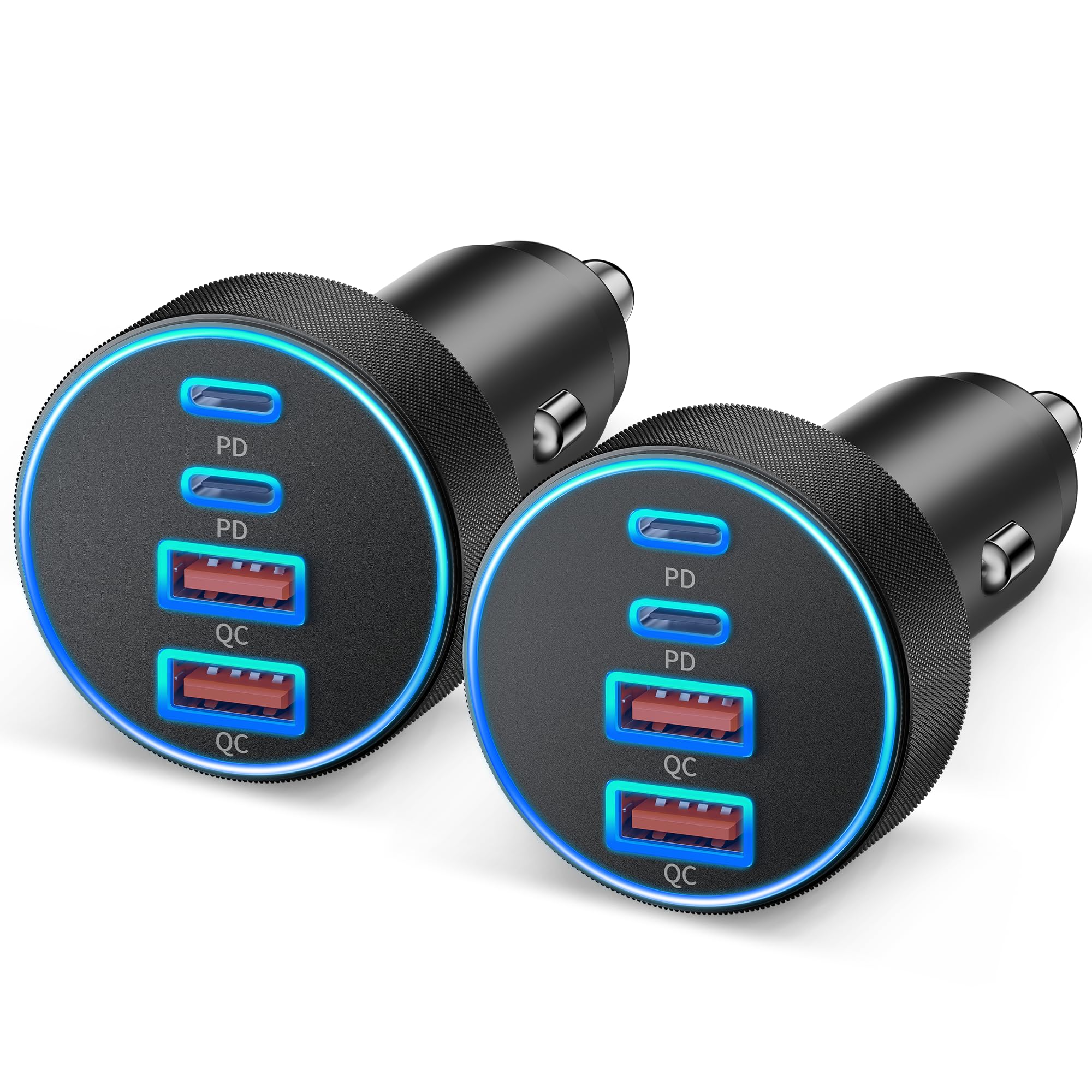 Car Charger USB C, 2 Pack 4-Port 90W Fast Charging Car Phone Charger Accessories Dual USB-C & USB-A Cargador Carro Cigarette Lighter Adapter for iPhone 17 16 15 14 13 12, iPad, Galaxy, Tablet, Android