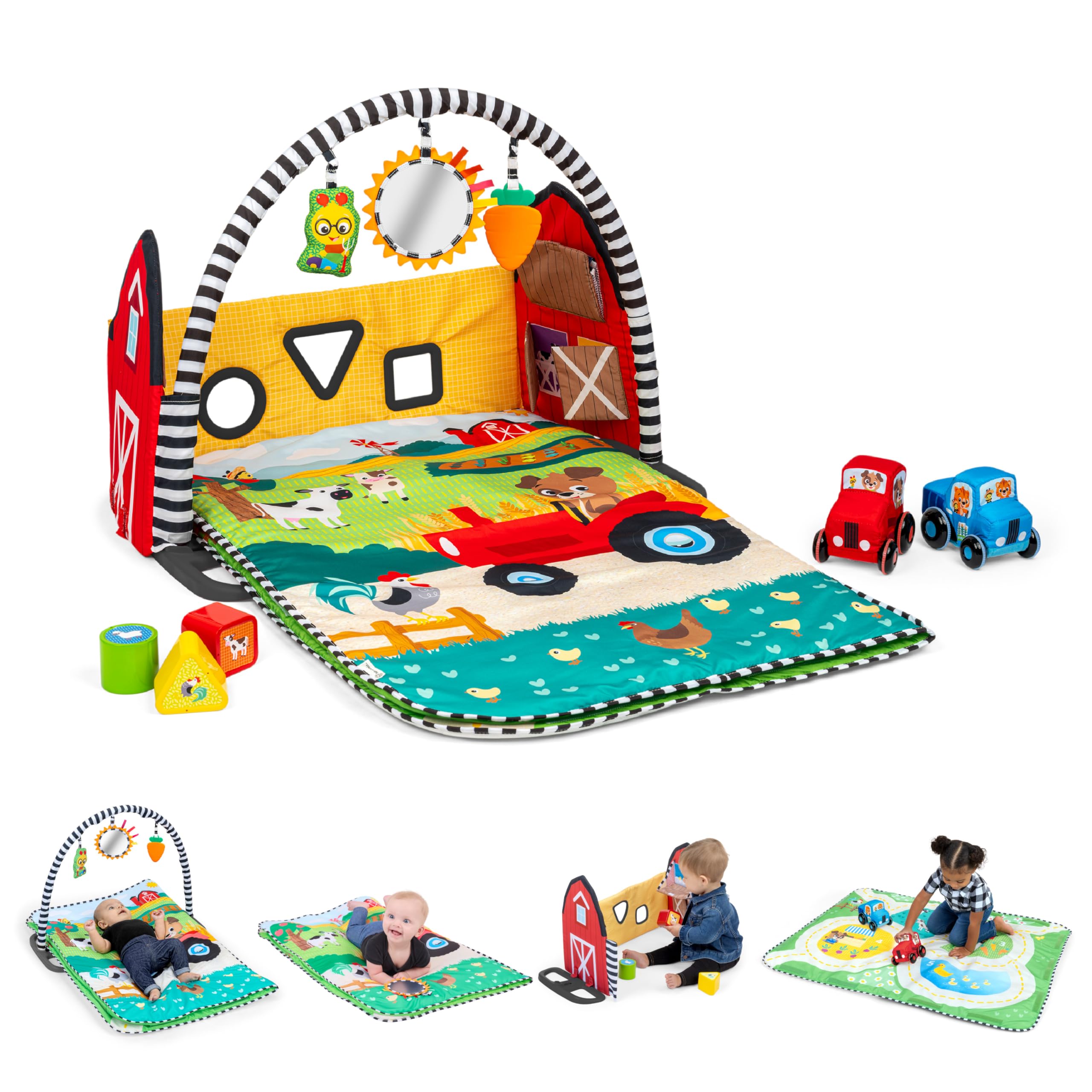 Baby Einstein Busy Barnyard Grow with Me Baby Play Gym - Extra Large Soft Play Mat with 8 Removable Toys Including 30+ Songs & Sounds to Support Motor Skills, Ages 0+ Months