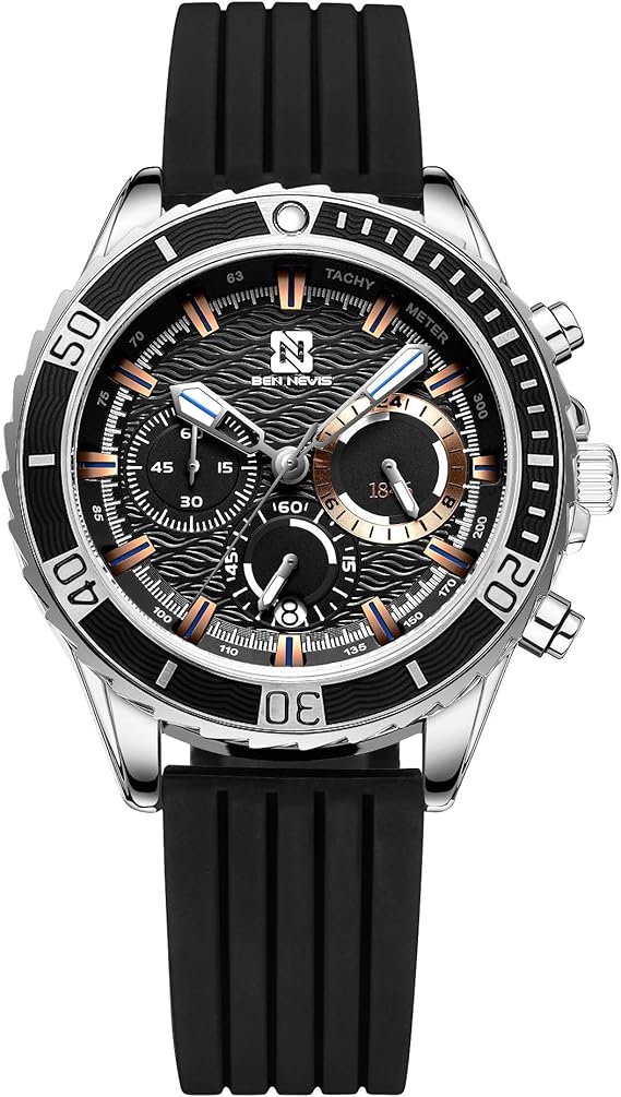 Amazon 腕時計 メンズ腕時計 ブラック スポーツ ファッション クロノグラフ 多機能 日付表示 防水 アウトドア アナログクォーツ 時計 天然シリコーンバンド メンズ腕時計 腕時計 通販