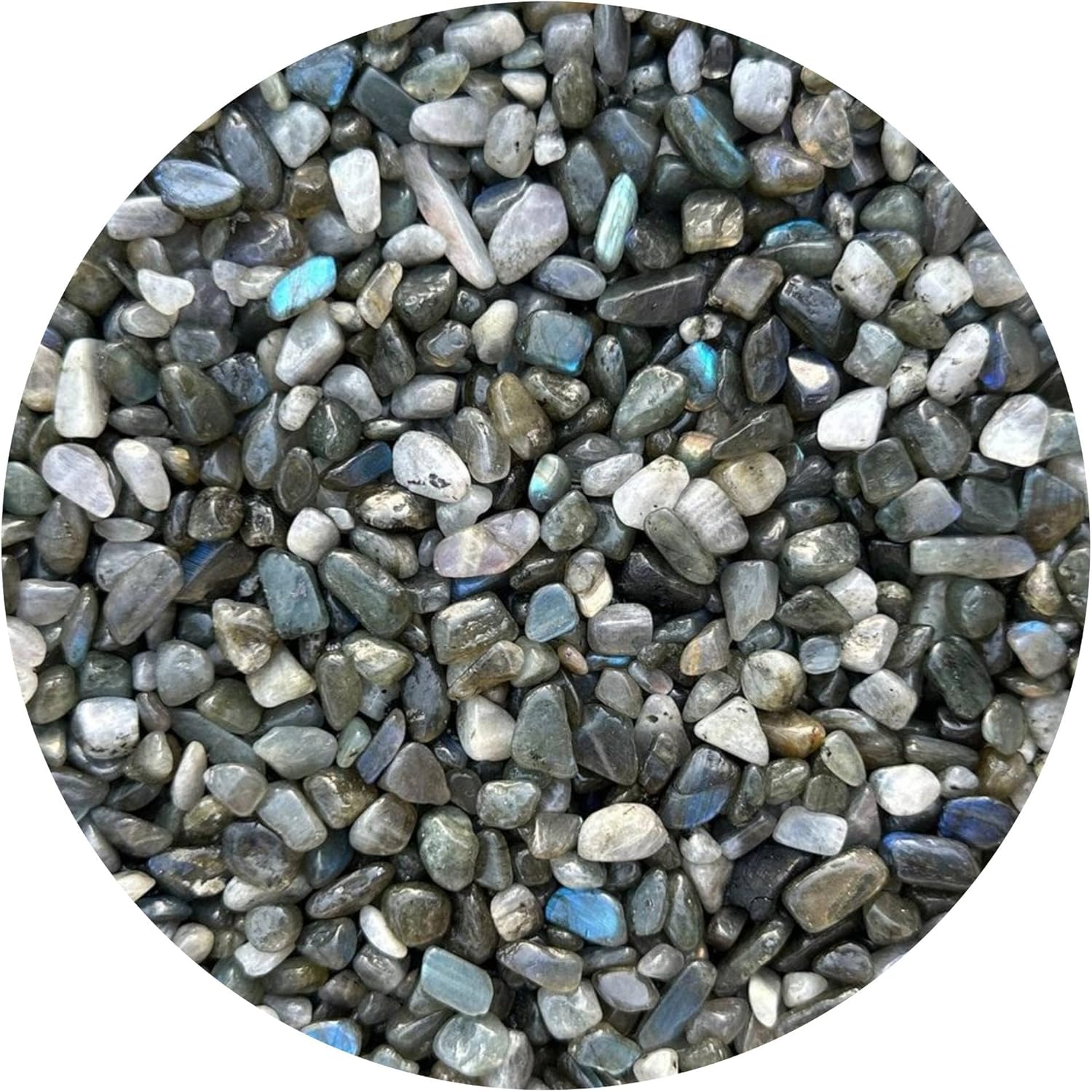 Indoor Fountains & Accessories - WHOLESALE Natural Semi Tumbled Gemstone Chips, Crushed Mini Crystals, Undrilled Crystal Chips (Labradorite Blue, 1 Pound)