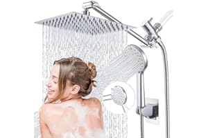 10 Inch Chrome Rainfall Handheld Shower Head Combo Set GIFTQOOL High Pressure 5 Modes Dual Shower Head with Adjustable Rain E