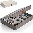 ZICOTO Decorative Photo Storage Box with Lid - A Beautiful Linen Organizer Perfect to Safely Store Your Pictures, Documents, Scrapbooking Supplies, Keepsakes and Other Memories in Style