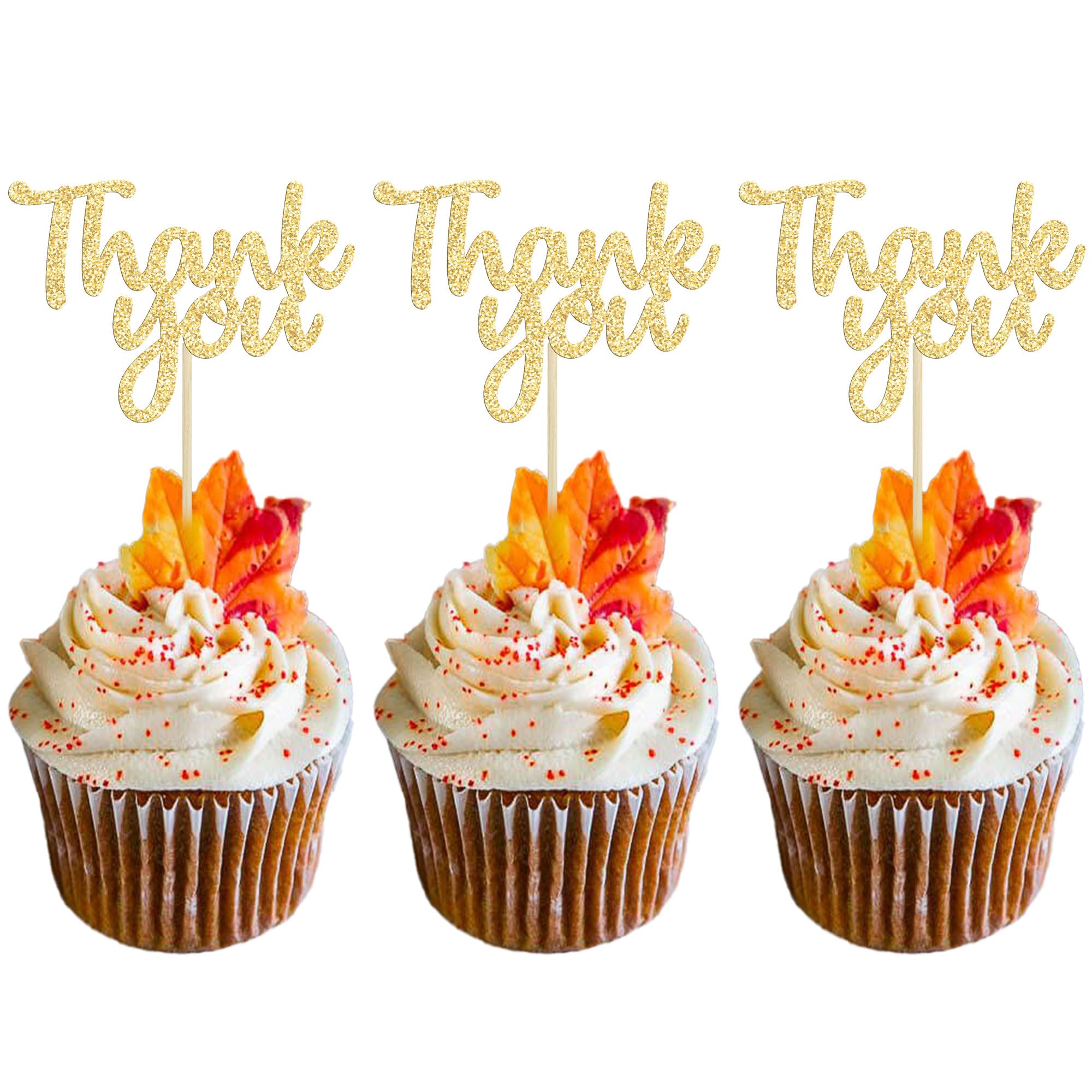 Gyufise 36Pcs Gold Glitter Thank You Cupcake Toppers Thank You Cupcake Picks for Birthday Anniversary Thanksgiving Day Wedding Bridal Party Decoration Supplies