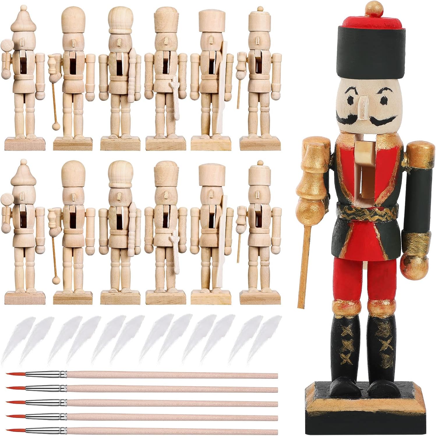 Nutcrackers - 29 Pcs Christmas Wooden Unfinished Nutcracker Figures Nutcracker Ornament Kit Unpainted Nutcracker DIY Blank Paint Toy Nutcracker Soldier with Paint Brush and White Beard for DIY Craft Christmas Decor