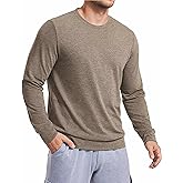 PINSPARK Men's Long Sleeve Shirts Crew Neck T-Shirt Casual Pullover Tees Soft Stretch Basic Tee Shirt with Zipper Pocket