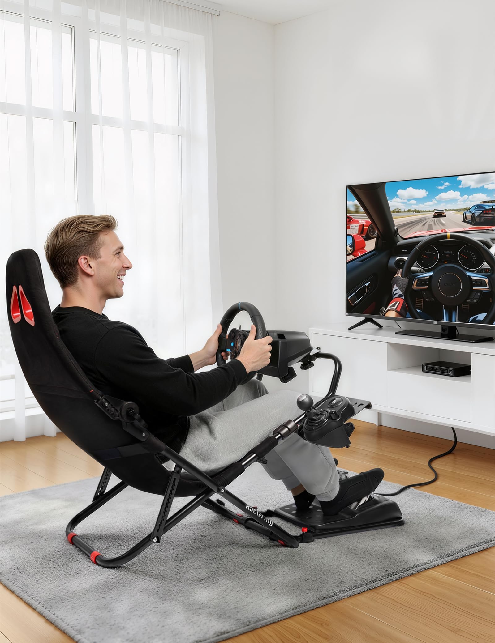 RACGTING Racing Simulator Cockpit para G920 G29 G923, Simulador de carreras plegable para Thrustmaster T248X T248 T300 T150 458 TX Xbox PS5 PS4 PC (Negro)