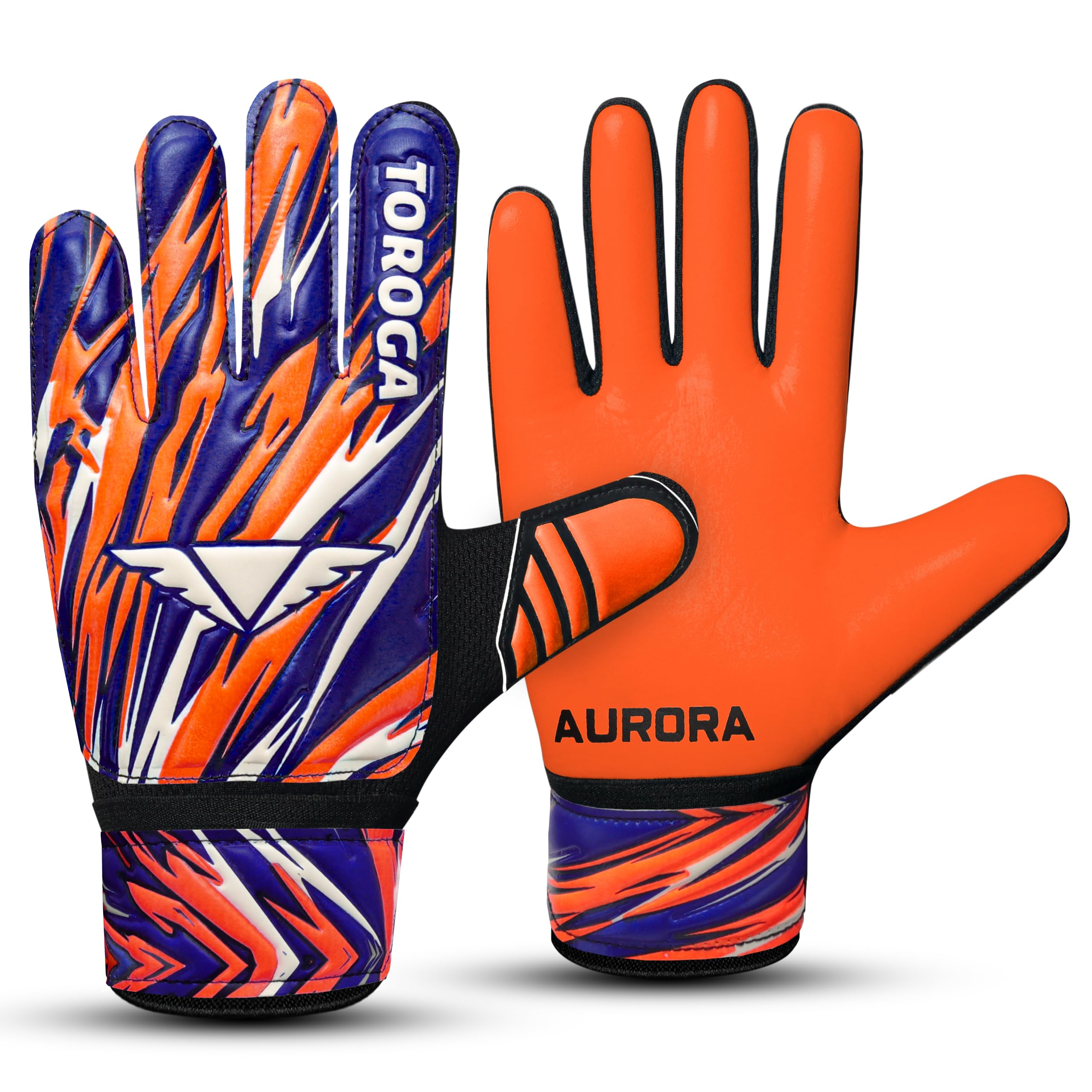 TOROGA Football Goalkeeper Gloves For Boys kids Children Youth Soccer Goalie Glove with Super Grip Palms (Orange, 2)