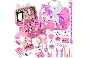 BEAYUCK Kids Makeup Kit for Girl - Kids Makeup Girl Toys with Flying Horse Storage Case, Girl Makeup Sets Kids Toys Kids Play Makeup Set for Girls Christmas Birthday Gift Toys 3-12 Years Old Girl