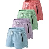 4 Pack Youth Girls Athletic Shorts 3", Girls Soccer Shorts, Kids Workout Gym Clothes Activewear Apparel with Zipper Pockets
