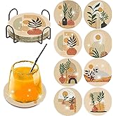 Clendo 8 Pcs Bohemian Style Diamond Painting Coasters Kits for Adults, Abstract Landscape Diamond Art Coasters for Beginners with Holder, Small Diamond Painting Kits for Adults Art Craft Supplies