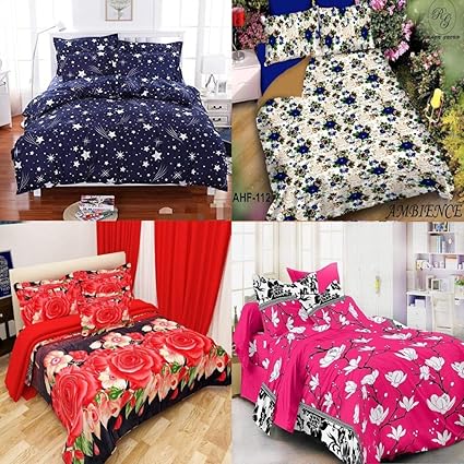 Urban Home Floral Glace Cotton Double Bedsheet, Combo Set of 4 Bedsheets and 2 Pillow Covers Each,King Size,Multi-coloured