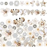 Liliaafar 60 Pcs Rhinestone Buttons Faux Pearl Embellishments Flat Back Flower Rhinestone Butterfly Buttons for Clothing Jewelry Making DIY Decoration Sewing Crafts Bag Shoes Women Wedding Bridal