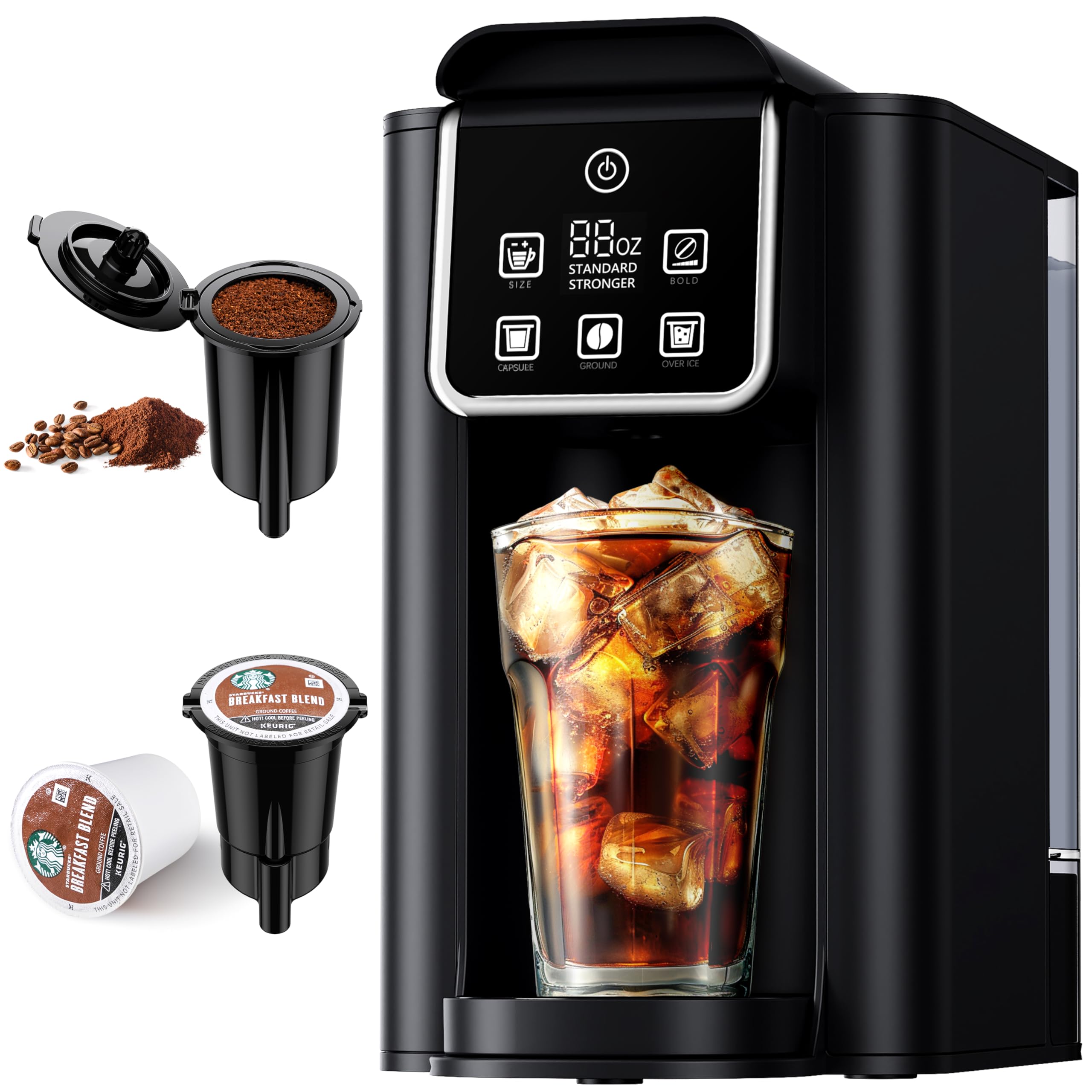 Photo 1 of **MAJOR DAMAGE**
SHARDOR Single Serve Coffee Maker Upgrade, Hot & Iced Coffee Machine for K Cup and Grounds, 6 to 14 oz Brew Sizes, 50 oz Removable Water Tank, Bold Brew Setting, Pod Maker with Reusable Filter, Black