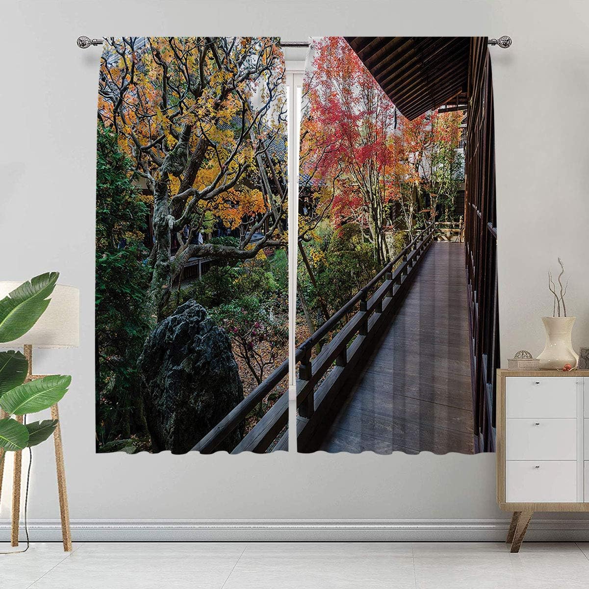 Alandana Japanese Blackout Curtains, Forest Landscape from a Wooden