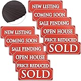 12 Pack Magnetic Real Estate Signs, Sold, Open House, New Listing, Sale Pending (17 x 6 in, 6 Phrases)