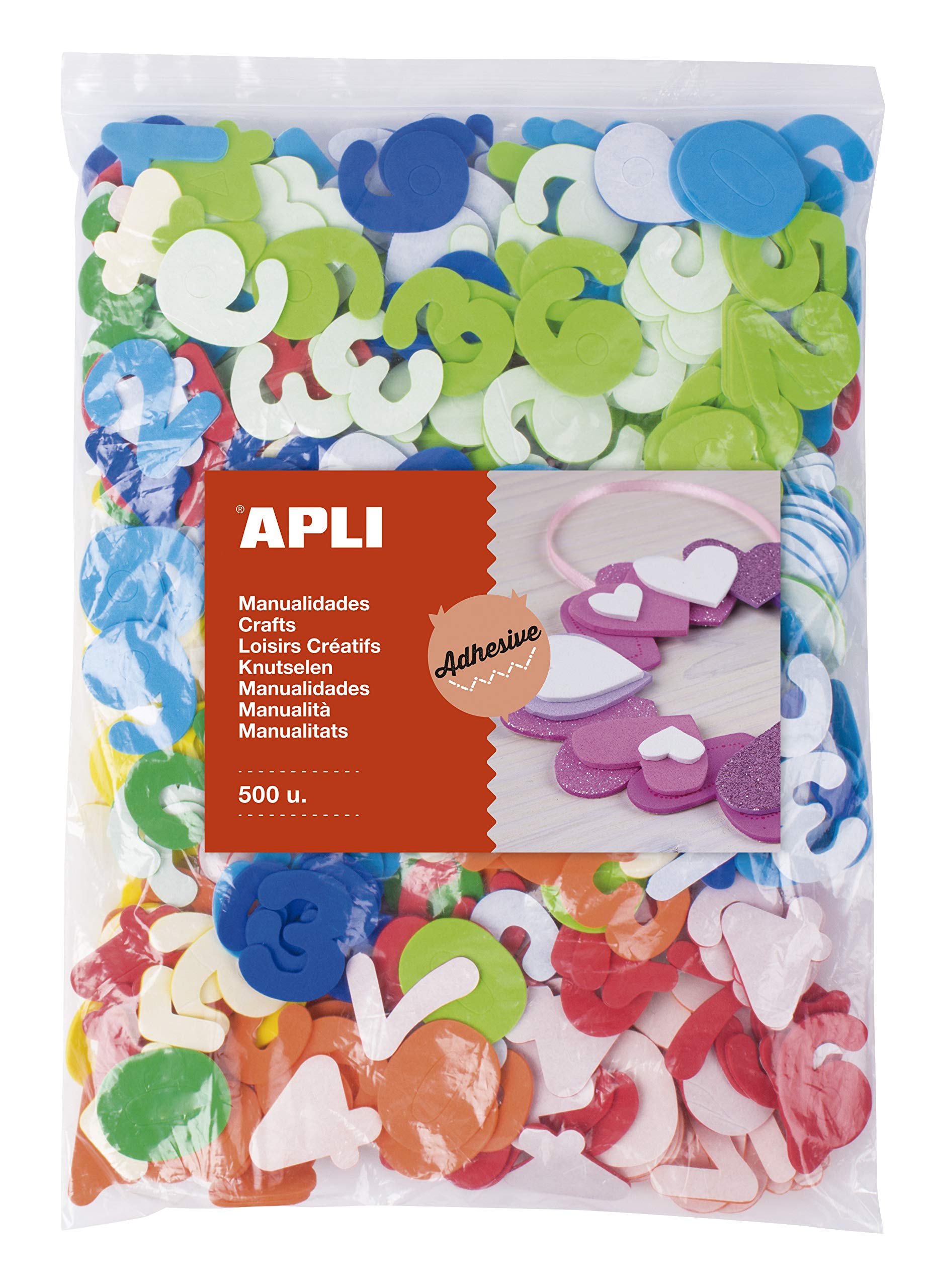 APLI Kids 17438 Maxi Numbers - Adhesive EVA Rubber Forms, Assorted Colour, 500 Pcs