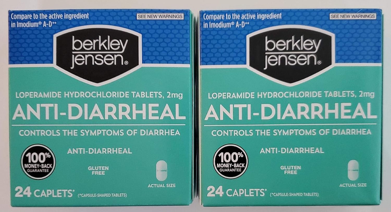 Berkley Jensen Anti-Diarrheal Medicine Loperamide Hydrochloride Tablets 2 mg - 2 Pack of 24 CAPLETS Each: Health & Personal Care