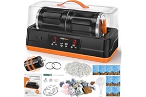KOOLSTONE C1 Pro Ultra Brushless Rock Tumbler Kit - Double Barrel for Extra Large 7LB Capacity, Up to 6X More Noise Cancelling, Quiet Rotary Polisher with Full Accessories, Perfect STEM Gift for All Age