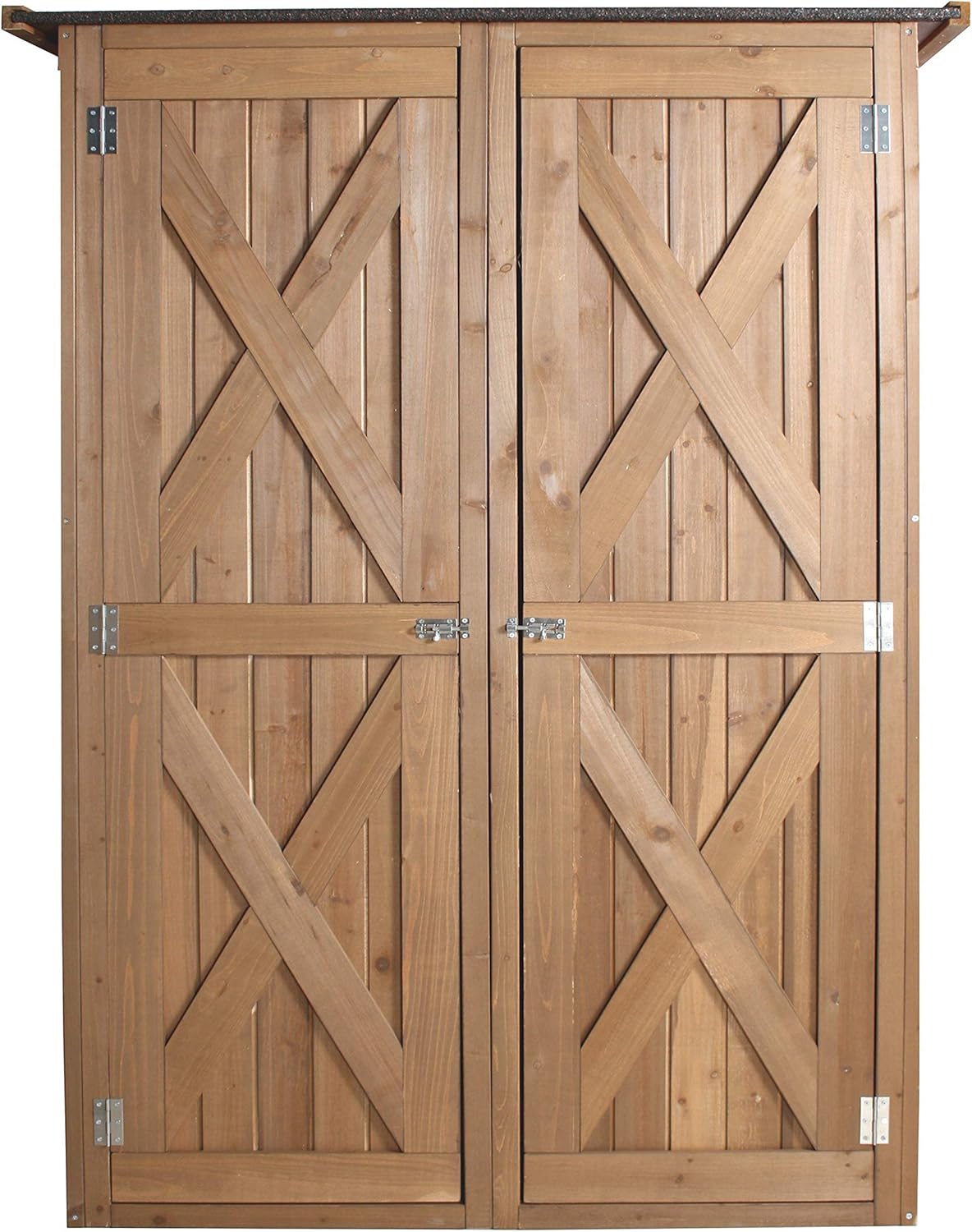 vanvilla Geräteschuppen Holz Flachdach Groß Braun lasiert Gerätehaus Gartenschrank