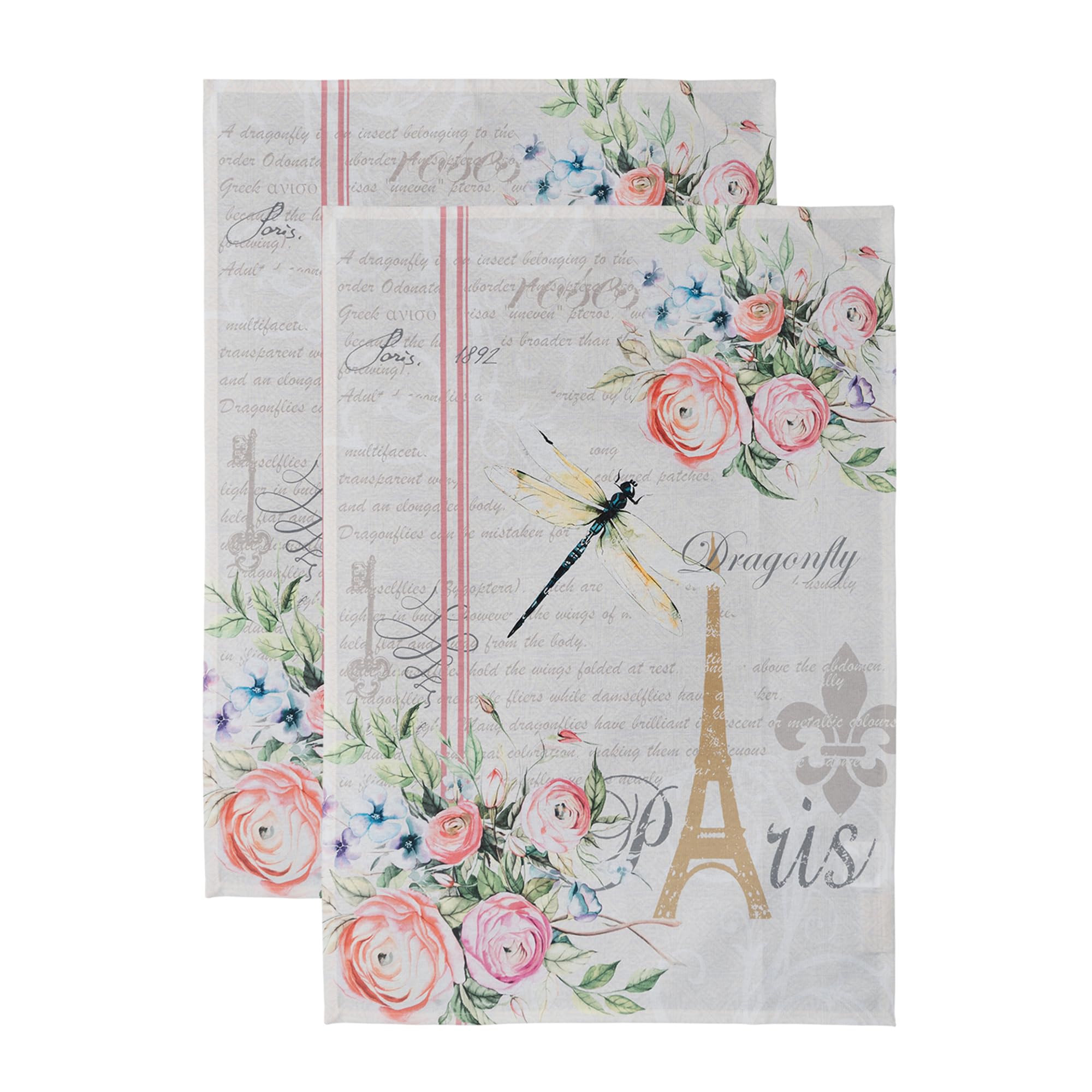 Maison d' Hermine Kitchen Towels Set of 2 100% Cotton 70 CM x 50 CM Reusable Cloth Tea Dish Towels Absorbent with Hanging Loop for Kitchen Dining (Champ De Mars)