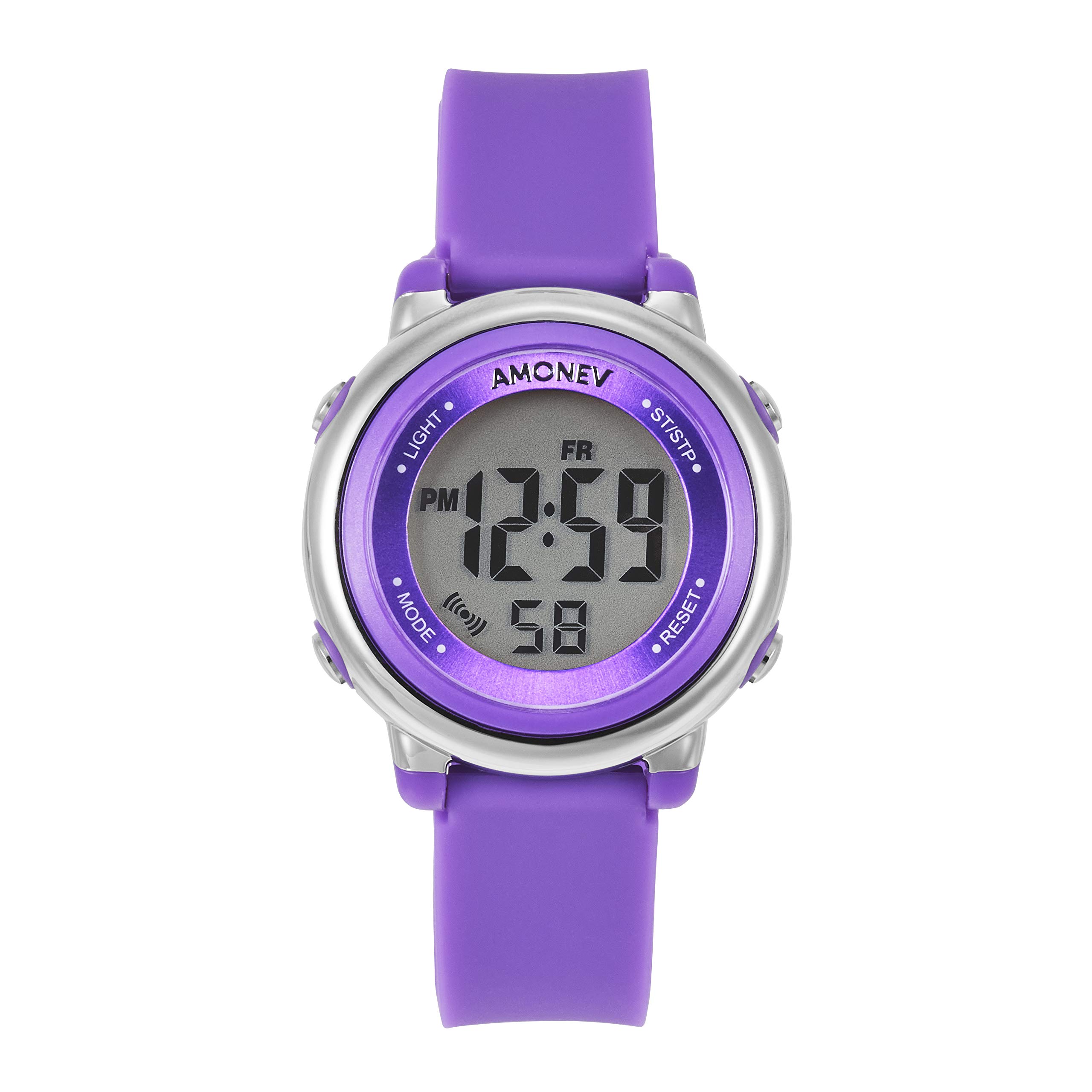 Amonev Children Digital Watches for Boys and Girls, These Kids Sports Outdoor Digital Watch Features Alarm Stopwatch 7 LED Backlight and is 5ATM Waterproof (Purple)