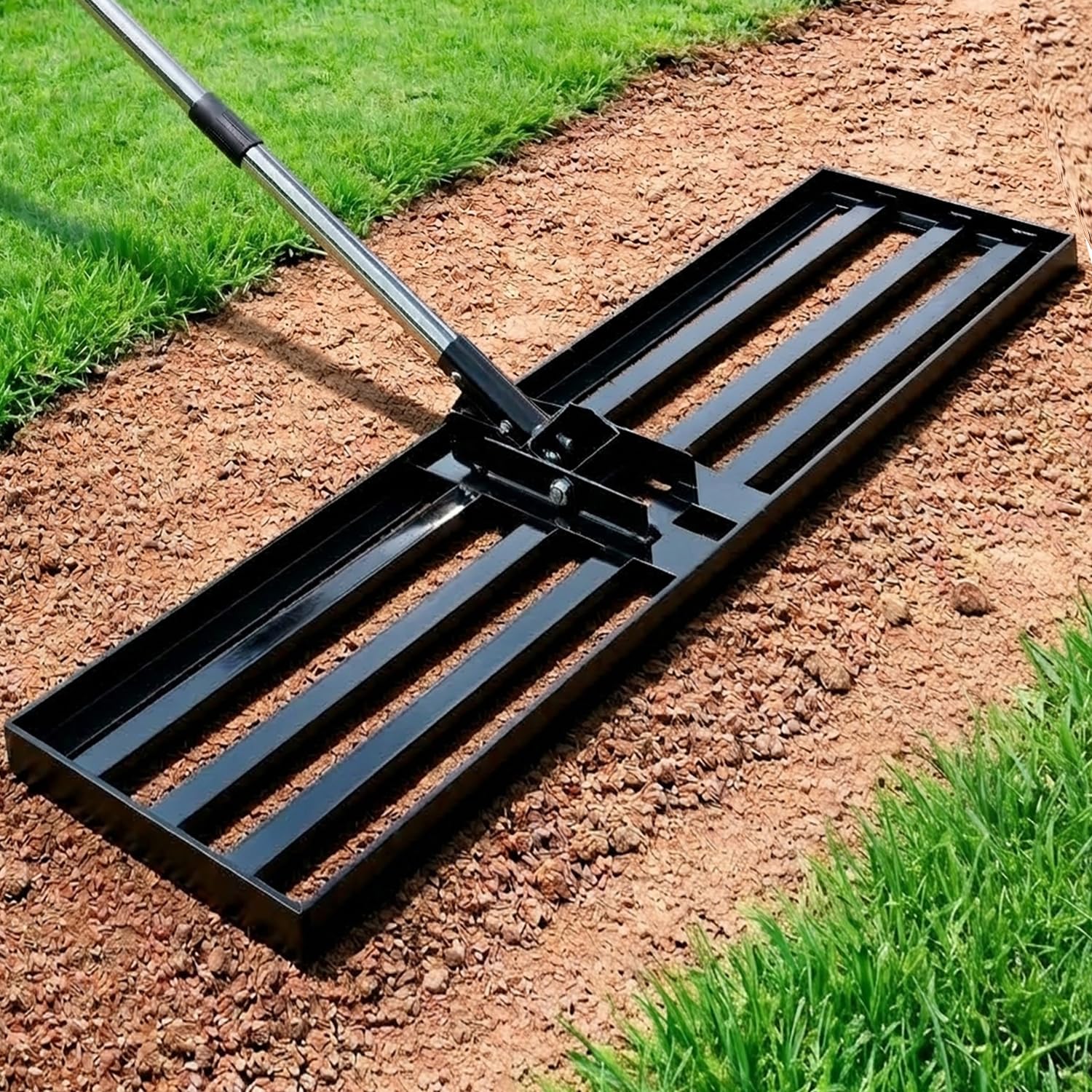 Photo 1 of 30x10 inch Lawn Leveling Rake, Yumatum 72" Effort Saving Lawn Leveler Tool, Stainless Steel Handle Lawn Leveler for Golf Course Yard Pasture Garden, Professional Lawn Care Landscape Rake