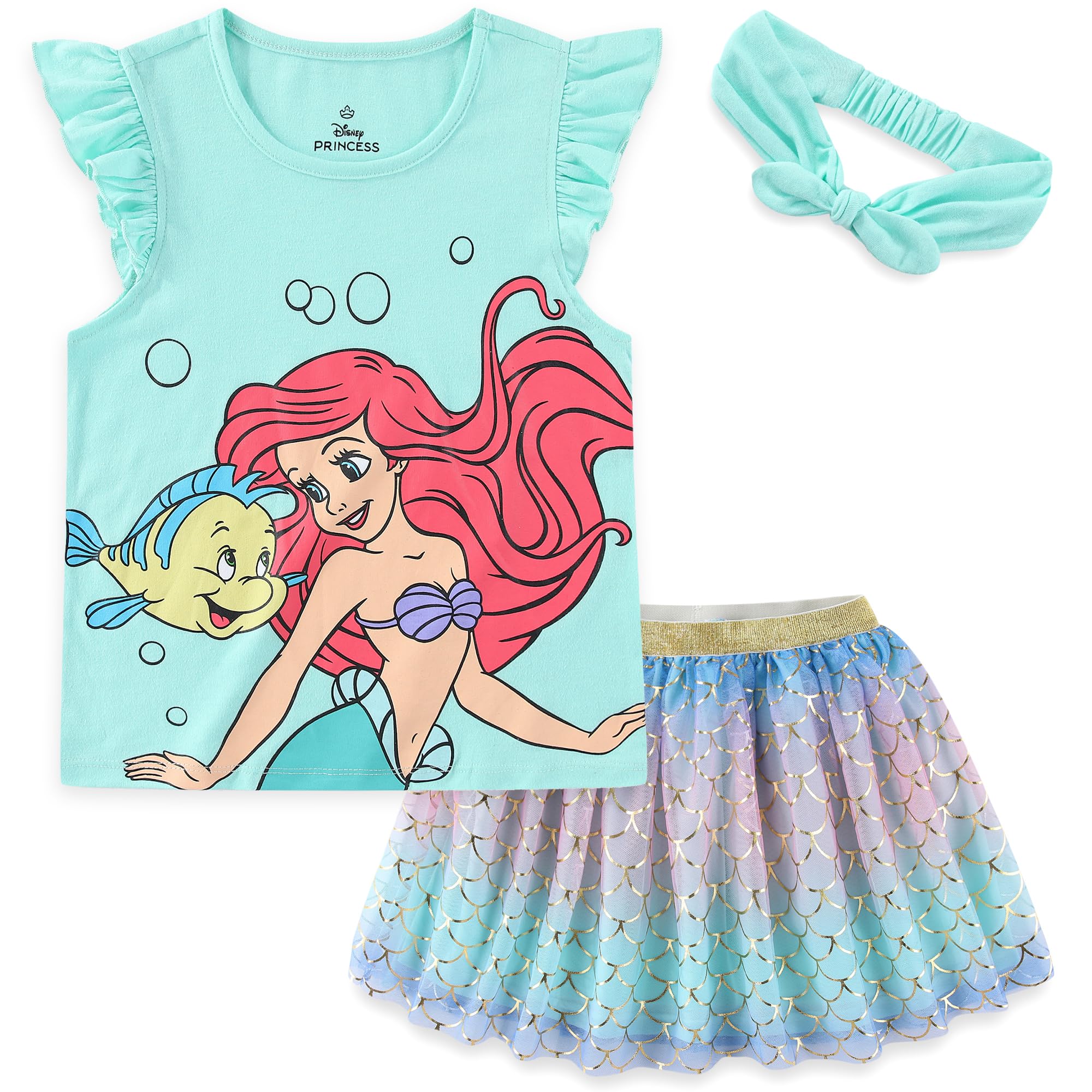 Photo 1 of ** UNKNOWN SIZE*** Disney Princess Moana Frozen Girls Short Sleeve Shirt and Tulle Skirt with Headband Set for Toddler and Big Kids