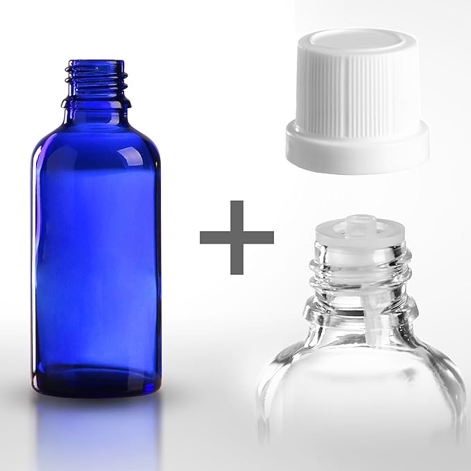 10 x Blauglasflaschen / Tropferflaschen 50ml inkl. Originalitäts-Schraubverschluss OV DIN 18