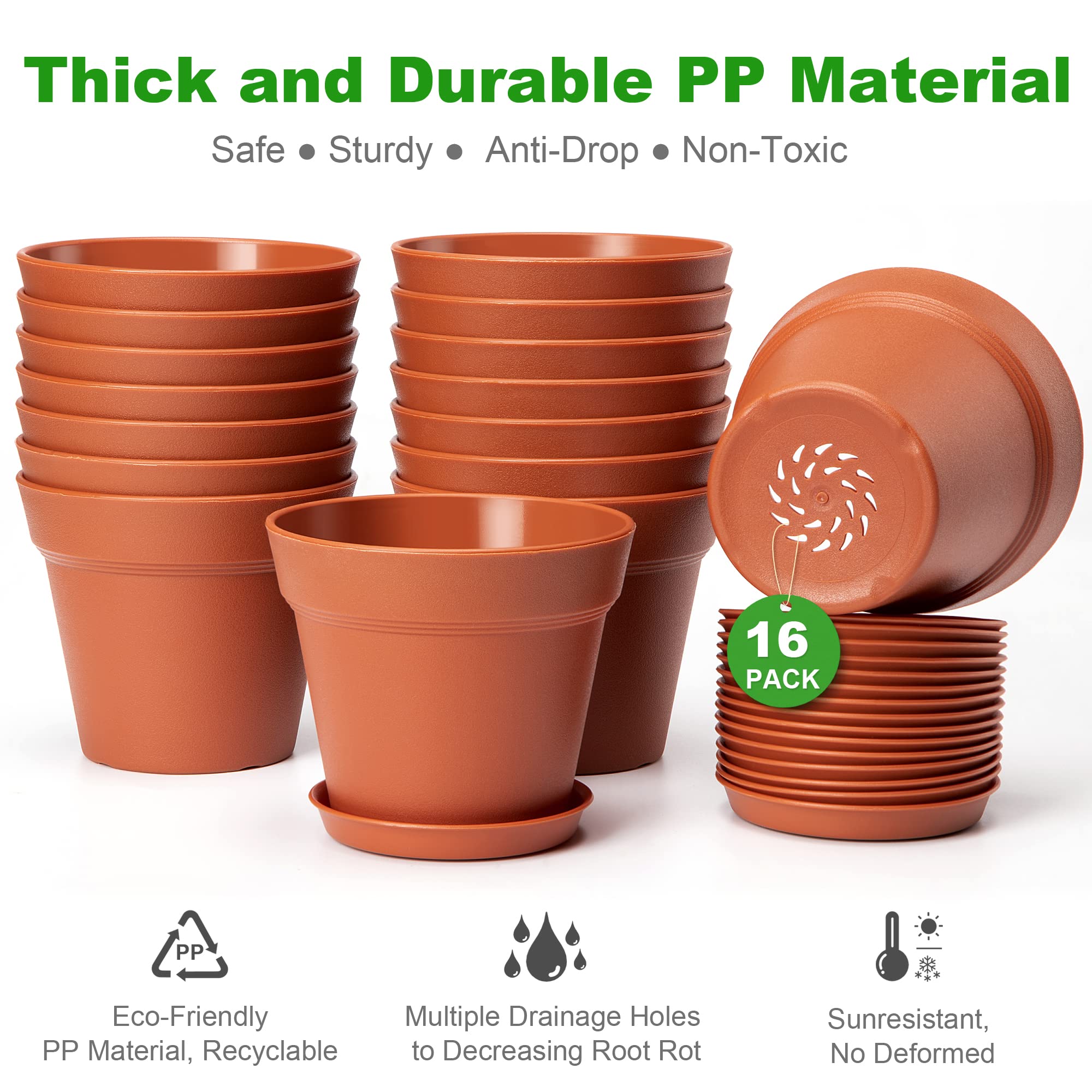 Mua 16 Pack Plastic Terracotta Plant Pots with Drainage Holes and Tray ...