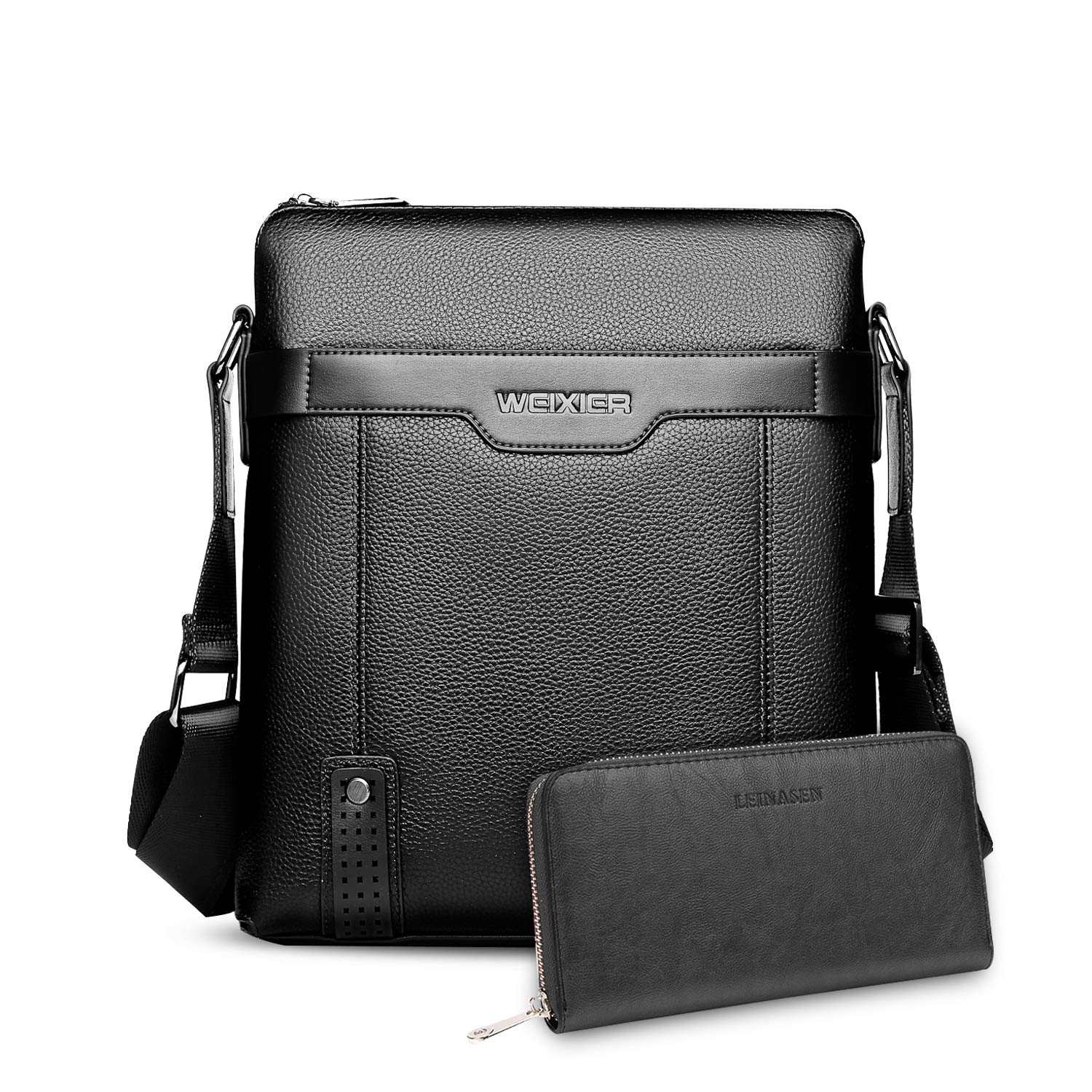 FANDARE Men's Shoulder Bag Messenger Crossbody Satchel Office Work Bag Fits Tablet 9.7 inch Tablets Waterproof Travel Bookbag, with Clutch Bag Long Wallet Black A