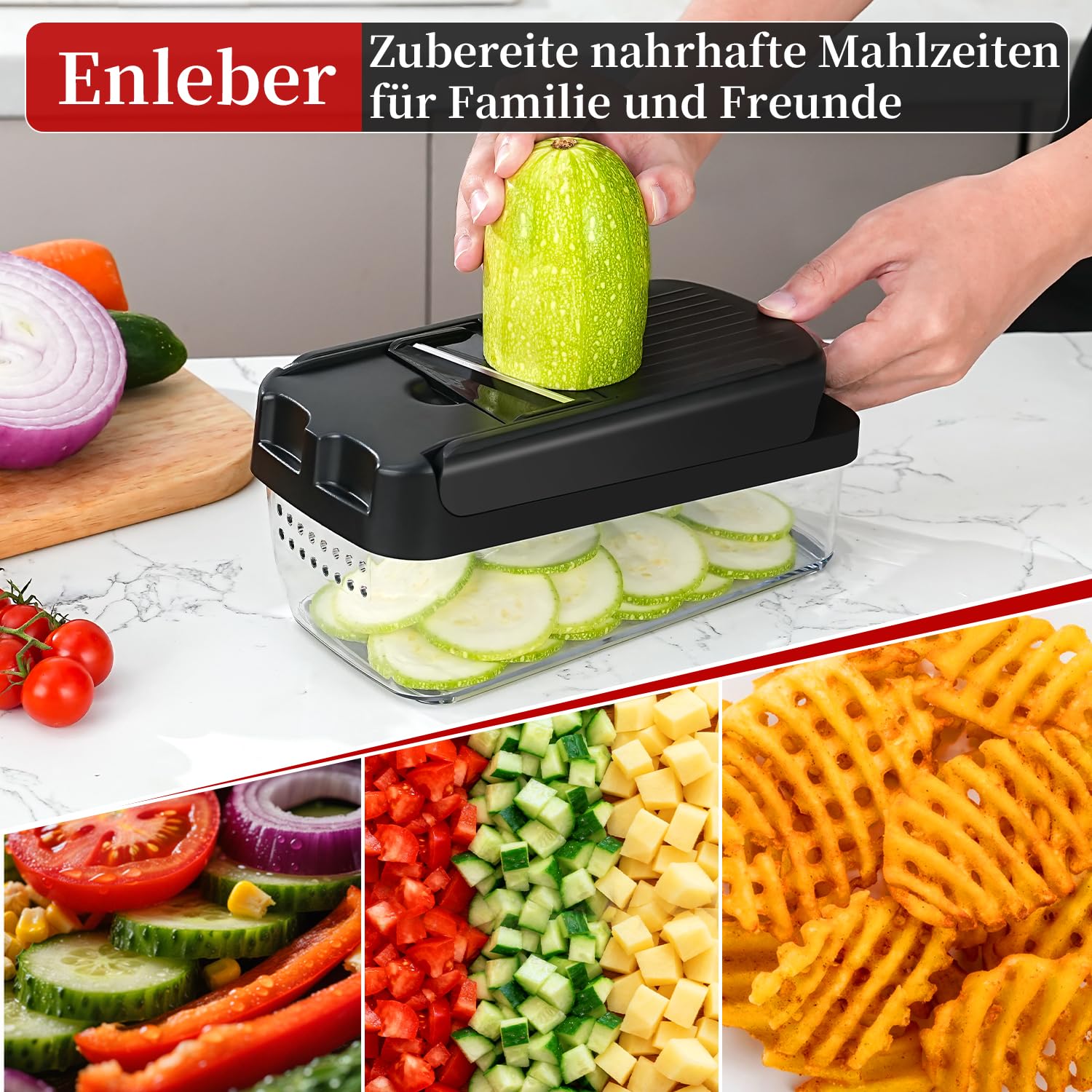 Gemüseschneider, Gemüsehobel Mandoline Gemüsehobel Salatschneider Gurkenhobel Multi Zerkleinerer, Kartoffelschneider Zwiebelschneider Vegetable Chopper Cutter Dicer.Schwarz 3
