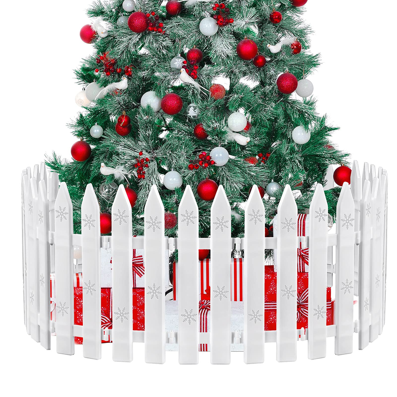 URATOT 20 Pieces Christmas Tree Thick White Plastic Picket Fence Christmas Tree Fence for Pets Christmas Tree Fence for Kids Christmas Party Garden Home Fence Decoration, 12 Inches