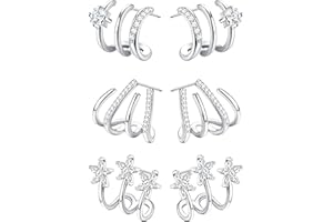 Fansilver 925 Sterling Silver 𝐂𝐥𝐚𝐰 𝐄𝐚𝐫𝐫𝐢𝐧𝐠𝐬 Cubic Zirconia 𝟏𝟒𝐊 𝐆𝐨𝐥𝐝 𝐏𝐥𝐚𝐭𝐞𝐝 Cuff Earrings Triple Huggie Illusion Stud Earrings Hypoallergenic Wrap Ear Cuffs Earrings for Women Trendy