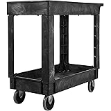 Rubbermaid Commercial Utility Cart, Lipped Shelves, Medium, Black, 5" Non-Marking Swivel Casters, 500 lb Capacity (FG9T6600BLA)