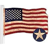 G128 American USA Tea-Stained Flag | 2x3 Ft | ToughWeave Pro Series Embroidered 420D Polyester | Embroidered Stars, Sewn Stripes, Indoor/Outdoor, Brass Grommets