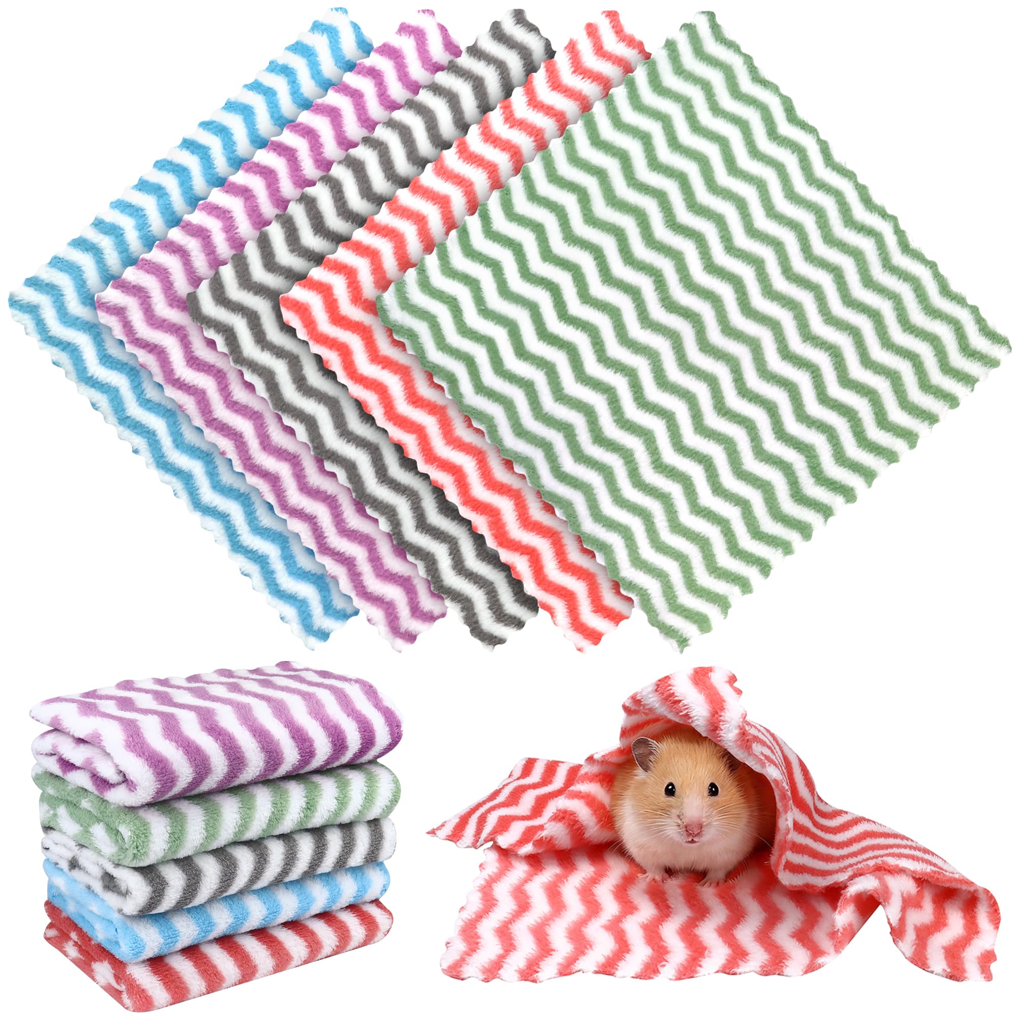 10Pcs Guinea Pig Fleece Blanket, 12 x 12In Guinea Pig Bedding, Reusable Hamster Cage Liners Washable Pet Pee Pad Small Animal Soft Sleep Mat Pad Cover for Hedgehog Hamster Chinchilla Ferret (Color B)