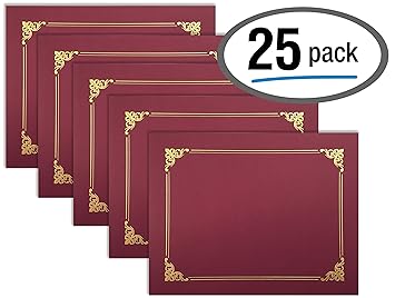 25 Pack Red Certificate Holders Diploma Holders Document Covers With Gold Foil Border By Better Office Products For Letter Size Paper 25 Count