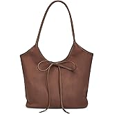 Vintage Suede Bow Tote Bag Large Capacity Underarm Shoulder Handbag for Women Girls