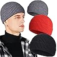 3 Pack Wool Fisherman Beanies for Men, Short Knit Watch Cap Cuffed Trawler Hats