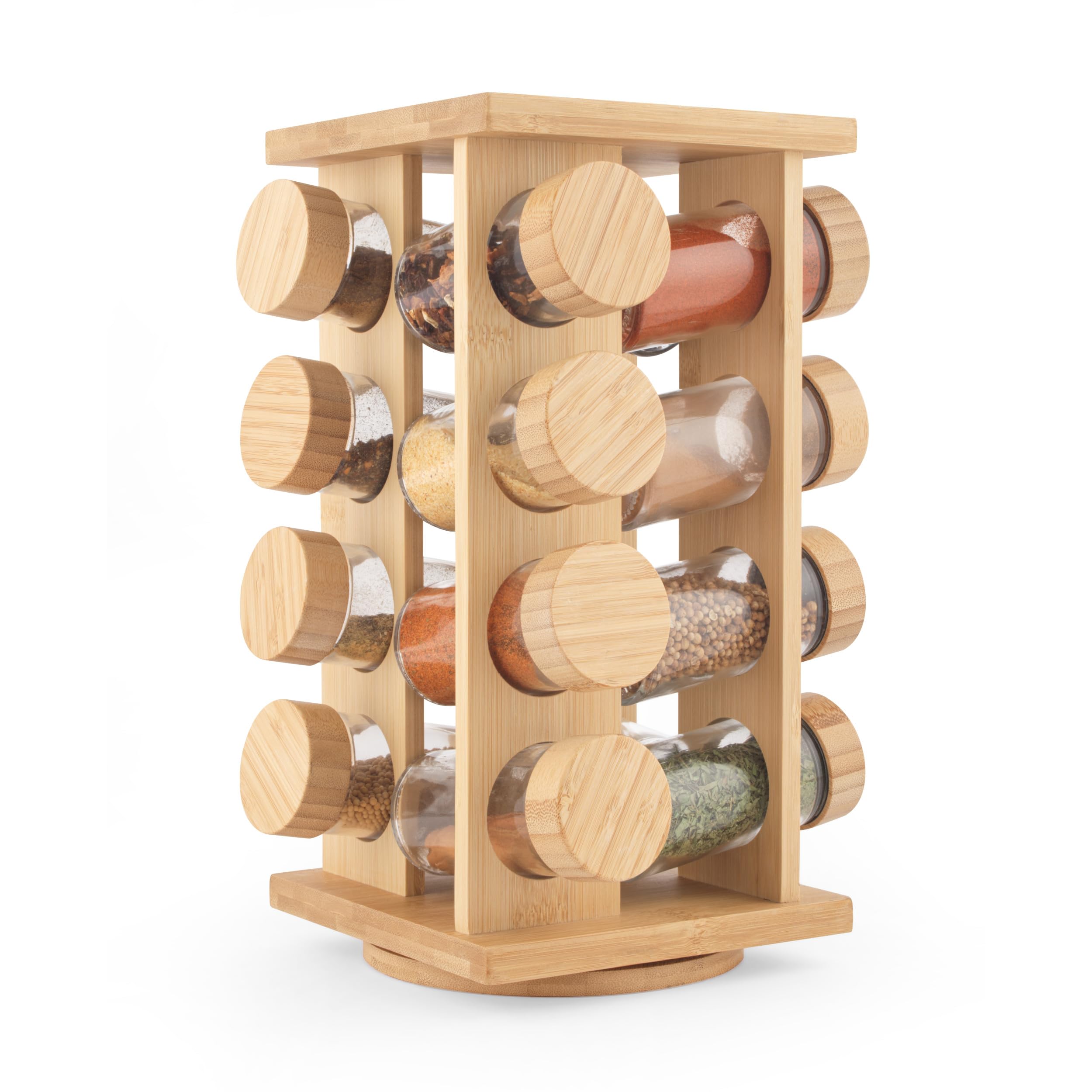 Salter Bamboo Spice Rack – Rotating Rack, 16 Jars Included & Screw Top Lids, Compact, Long Lasting Freshness, Spices & Seasonings, Countertop Spice Organiser, Spice Storage, Free Standing