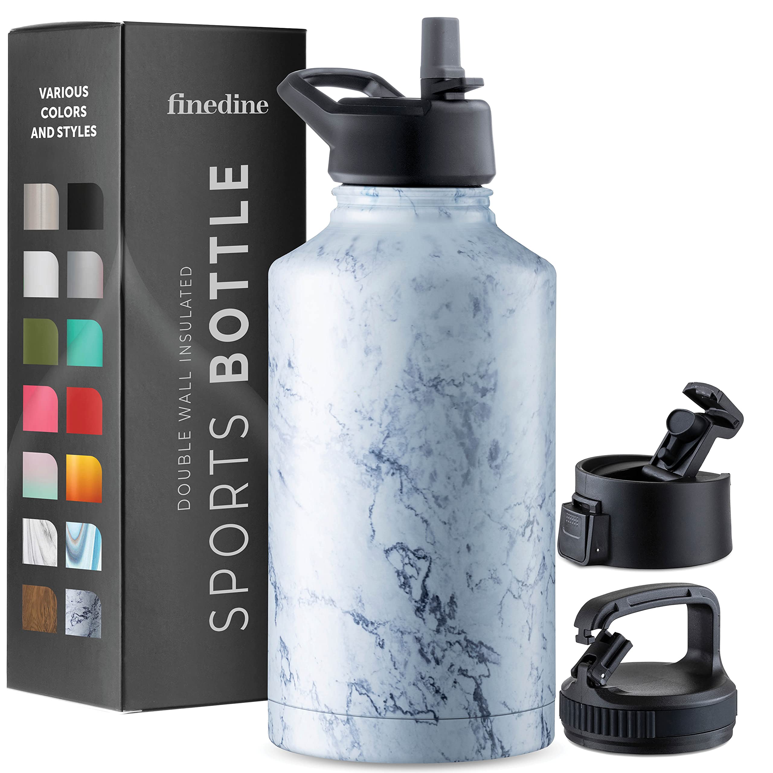 Triple-Insulated Stainless Steel Water Bottle with Straw Lid - Flip-Top Lid - Wide-Mouth Cap (64 oz) Insulated Water Bottles, Keeps Hot and Cold - Sports Canteen Water Bottle