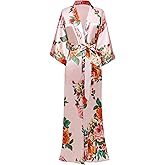 BABEYOND Women's Kimono Robe Long Satin Silky Floral Lightweight Bridesmaid Wedding Bachelorette Party Robe