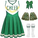 SCYPRUTH Cheerleader Costume for Girls Cheerleader Outfit for Kids Cheerleading Dress with Pom Poms for Halloween Dress Up