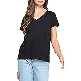 GREEN VOYAGE Women's GOTS Certified 100% Organic Cotton Slub V-Neck T Shirt Short Sleeve Tee Tops