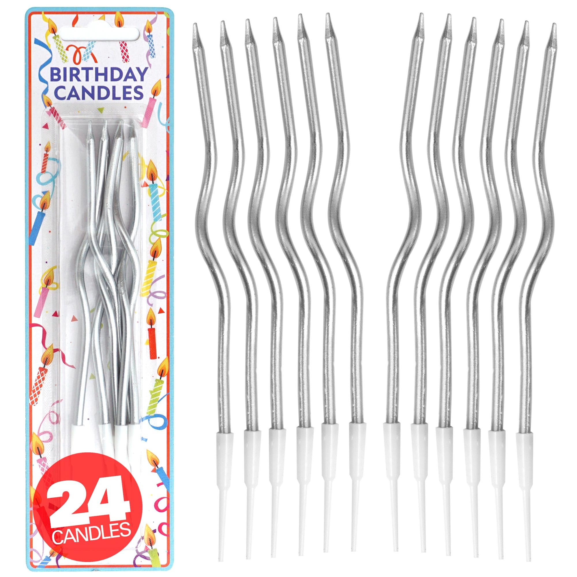 Photo 1 of 24 Count Silver Spiral Metallic Birthday Candles, Cake Candles, Birthday Parties, Wedding Party, Spiral Candles, Gold Birthday Candles